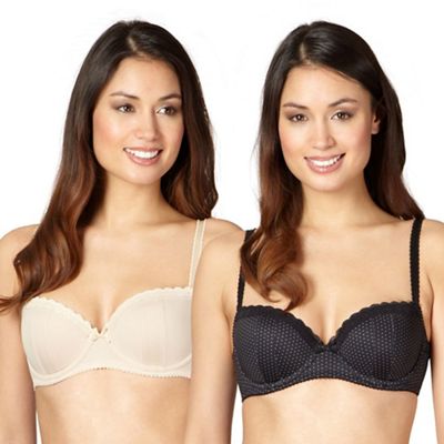 Debenhams Pack of two black and nude balcony t-shirt bras
